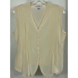 Marguerite Li 100% Silk Sleeveless Button-Front Pintuck Detail Blouse | Medium